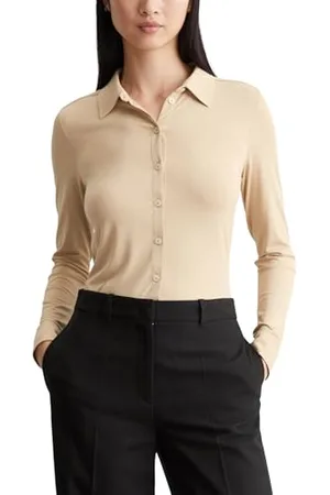 Marc O’ Polo Marc OߴPolo Damen Langarmshirt mit Kentkragen klassisch, Beige (Blushed Camel), XL
