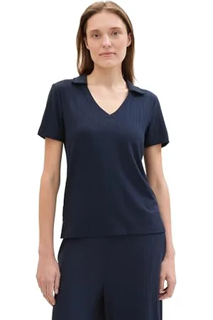 TOM TAILOR Damen Basic Polo-Shirt mit Ripp, sky captain blue, XXL