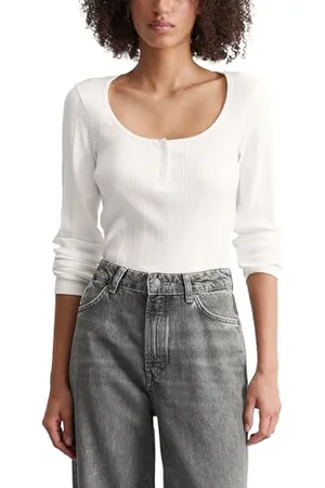 Marc O’ Polo Marc OߴPolo Denim Damen Langarmshirt mit Stretch-Anteil Slim Fit, Weiß , S