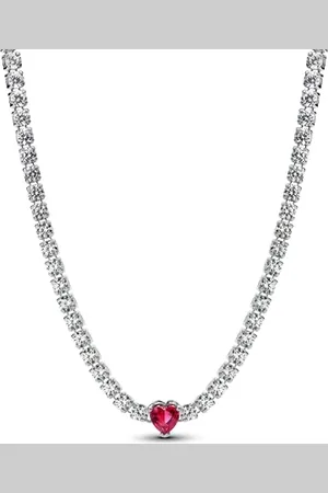 PANDORA Moments Strahlenkranz Herz Choker aus Sterling Silber mit künstlichen Kristallen, Größe 40cm, 393549C01-40