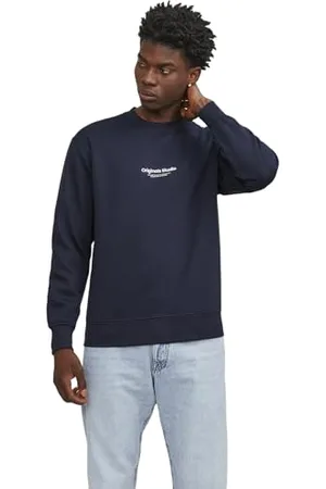 JACK & JONES JACK&JONES Sweatshirt Weicher Langarm Pullover mit 3D Print Lockerer Rundhals Sweater JORVESTERBRO, Farben:Navy, Größe Pullover:XS