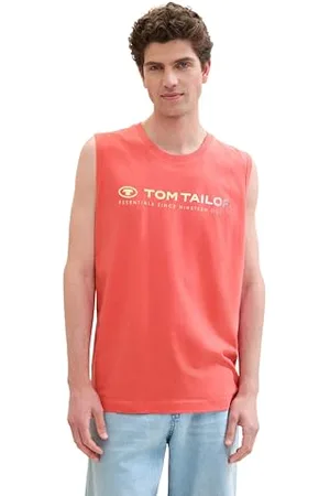 TOM TAILOR Herren Basic Tanktop mit Logo-Print, flamingo flower, S