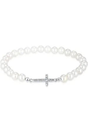 Elli Armband Damen Kreuz Elegant mit Muschelkernperlen und Kristallen aus 925 Sterling Silber