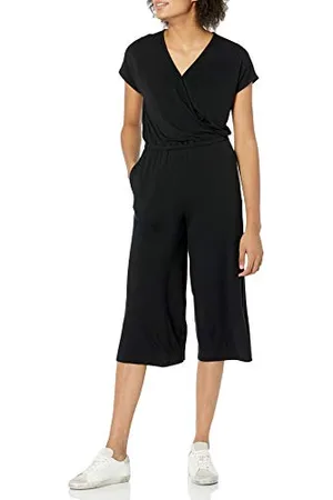Amazon Damen Kurzärmeliger Surplice-Jumpsuit, Verkürzt, mit Weitem Bein, , XXL