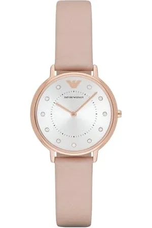 Emporio Armani Uhr für Damen , Zweizeiger Uhrwerk, 32mm Rose Gold Edelstahlgehäuse mit einem Lederarmband, AR2510