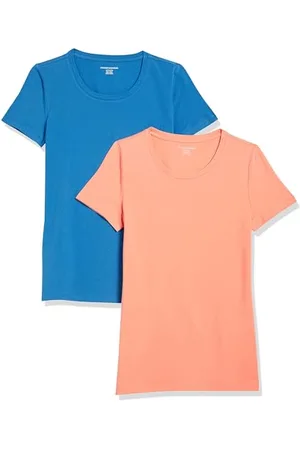 Amazon Damen Kurzärmeliges T-Shirt mit Rundhalsausschnitt, Klassischer Schnitt, 2er-Pack, , XS