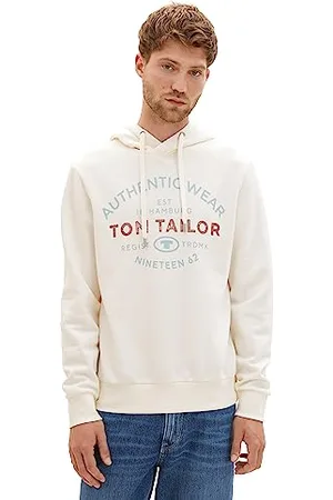 TOM TAILOR Herren 1038744 Basic Hoodie Sweatshirt mit Logo-Print, 10338-Soft Light Beige, M