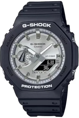 Casio Unisex Quartz Armbanduhr, 48.50mm GehäusegröÃŸe mit Silber analog/digital Zifferblatt und schwarz Plastic/Resin Strap Armband GA-2100SB-1AER