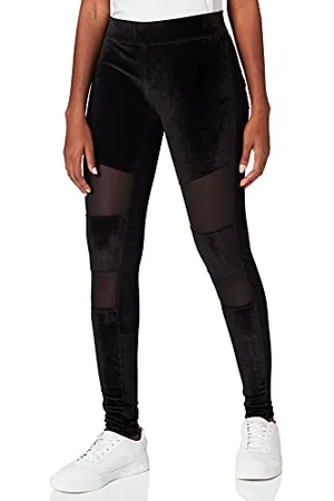 Urban classics Damen TB4547-Ladies Velvet Tech Mesh Leggings, Black, XXL