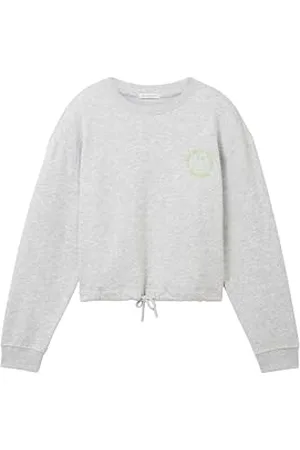 TOM TAILOR Mädchen 1037780 Sweatshirt mit Smiley-Stickerei, 15398-Light Stone Grey Melange, 152