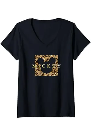 Disney Mickey Mouse Gold Cheetah Print Box T-Shirt mit V-Ausschnitt
