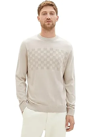 TOM TAILOR Herren 1038671 Crew-Neck Strick-Pullover im Struktur-Mix, 26199-beige Alfalfa, XL