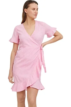 VERO MODA Damen Vmhenna 2/4 Wrap Frill Dress Noos Minikleid, Prism Pink, S EU