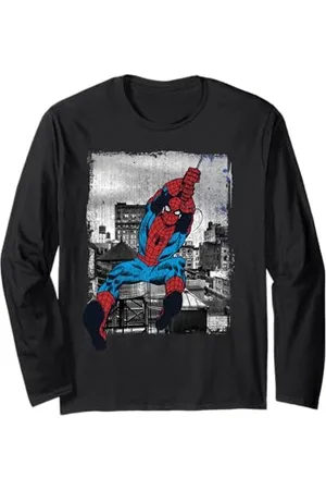 Marvel Spider-Man, Retro-Design, schwingt über den Dächern Langarmshirt