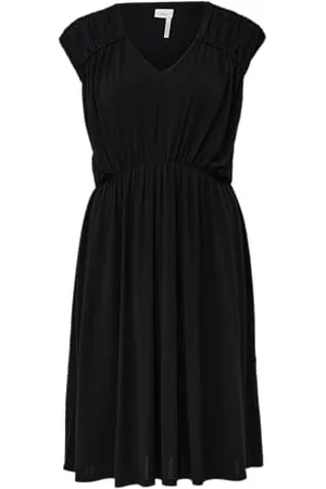 QS by s.Oliver Viskose-Mix-Kleid mit V-Ausschnitt und Raffungsdetails schwarz 46