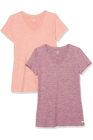 Amazon Damen Active Quick Dry Tech Stretch Kurzarm-T-Shirt mit V-Ausschnitt (in Übergröße erhältlich), 2er-Pack, , XL