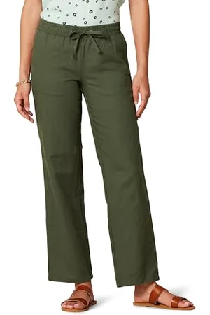 Amazon Damen Hose aus Leinengemisch mit Kordelzug lockere Passform weites Bein (in Übergröße erhältlich), , XS
