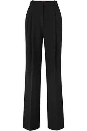 HUGO BOSS Damen Havira Relaxed-Fit Hose mit weitem Beinverlauf und glitzernden Nadelstreifen Schwarz 36