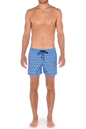 Hom Herren Gaby Beach Boxer Schwimmwindel, Bedrucktes Zementkaro, Blau, Weiß, Rot, S
