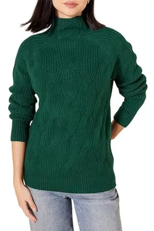 Amazon Damen Soft-Touch-Pullover mit Trichterkragen und Zopfmuster, , XS