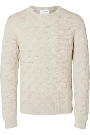 SELECTED Male Pullover mit Rundhalsausschnitt Zopfstrick
