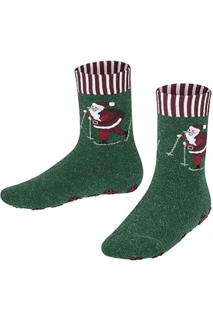 Falke Unisex Kinder Hausschuhe Skiing Santa, Nachhaltige Baumwolle, 1 Paar, Grün (Light Pine 7421), 23-26