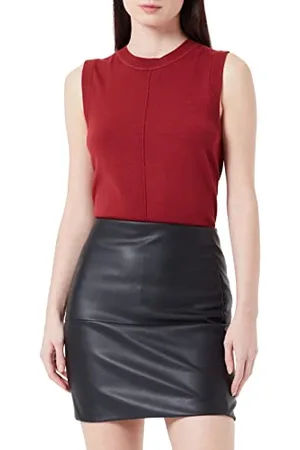 Ichi IHCOMANO Damen Rock Minirock mit Seitenverschuss Kunstlederoptik Slim fit, Größe:36, Farbe: