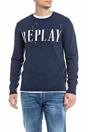 Replay Herren Pullover aus Aged Wollmix, (Blau), XL