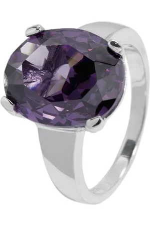 Carlo Monti Damen-Ring 925 Sterling Silber rhodiniert, Zirkonia lila oval in Krappenfassung Gr.57 JCM1046-111