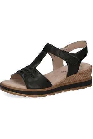 Caprice Damen Sandalen mit Keilabsatz mit Klettverschluss Bequem, Schwarz , 41 EU