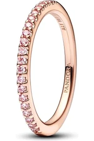 PANDORA Timeless Funkelnder Rosafarbener Pavé-Band Ring aus Sterling Silber mitrosévergoldeter Metalllegierung und Zirkonia, Größe: 58, 182999C01-58