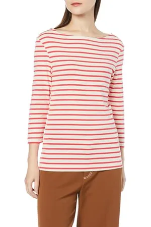 Amazon Damen T-Shirt mit Bateau-Ausschnitt und 3/4-Ärmeln in schmaler Passform, , XL
