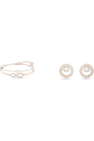Swarovski Infinity Armreif, Unendlichkeit, Weiss, Roségold-Legierungsschicht & Creativity Ohrstecker, Rund, Weiss, Roségold-Legierungsschicht
