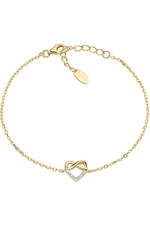 AMEN Amore Herz Armband aus 925er Sterlingsilber vergoldet hergestellt, mit Zirkoniasteinen verziert, Länge: 16 cm, BRHIGBZ