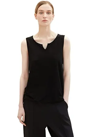 TOM TAILOR Damen 1037430 Top mit Struktur, 14482-Deep Black, S
