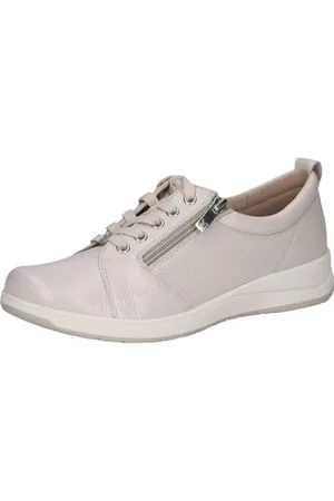 Caprice Damen Sneaker flach aus Leder mit Reißverschluss, Cremefarben (Pearl Per.Deer), 40 EU