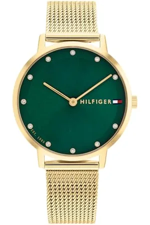 Tommy Hilfiger Analog Quarzuhr für Damen mit Gelbgoldfarbenes Edelstahl-Mesh-Gliederarmband - 1782668