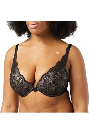 Wonderbra Damen Cleavage Triangle BH aus schimmernder Spitze mit natürlichem Push-Up Effekt , Triangle Braschwarz, 85 D