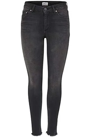ONLY NOS Damen Skinny Skinny Jeans onlBLUSH MID ANK RAW JEANS REA1099 NOOS 15157997, Gr. W30/L34 (Herstellergröße: L), Schwarz (Black Denim)