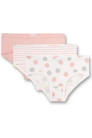 Sanetta Mädchen-Hipslips (Dreierpack) Rosa Ringel Grau-Rosa Dots-Allover und Uni | Hochwertige und nachhaltige Unterhose für Mädchen aus Baumwolle. Inhalt: 3er Set Unterwäsche für Mädchen 092