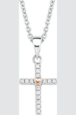 QS by s.Oliver Kette mit Anhänger mit Herz für Mädchen, Zirkonia und 925 Sterling Silber, Teil-rhodiniert