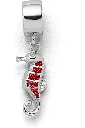 DUR Einzel Charm-Anhänger Seepferd für Damen aus 925er Sterling-Silber mit Koralle in der Farbe , Maße: 1,85x0,65 cm, F281