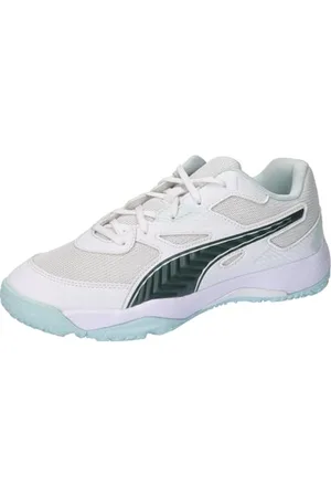PUMA Jungen Unisex Kinder Solarflash Jr Ii Indoor Court Shoe, White Nitro Blue Shadow Gray, 29 EU