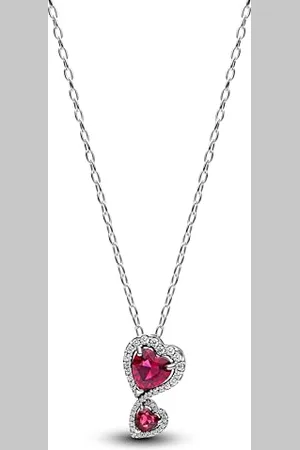 PANDORA Timeless Roter Strahlenkranz Herzen Anhänger Halskette aus Sterling Silber mit Zirkonia, 60cm, 393658C01-60