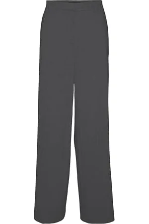 VERO MODA Damen VMSILVA MW Wide DAD Pant Stoffhose, Black/Detail:Asphalt Herringbone, S / 32L