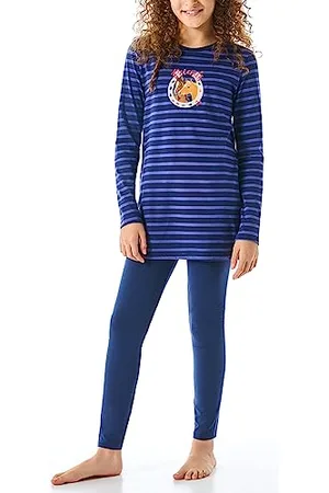 Schiesser Mädchen Schlafanzug Nachthemd mit Leggings Lang-100% Organic Bio Baumwolle-Größe 92 Bis 140 Pyjamaset, Blau-gem_179960, 128