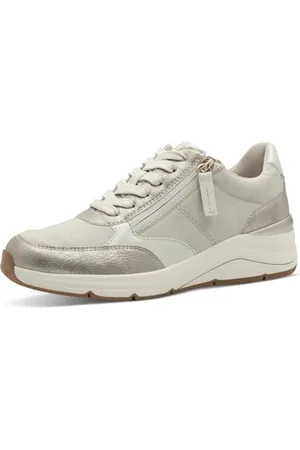 Jana Damen Sneaker flach mit Reißverschluss Vegan, Mehrfarbig (Beige/Gold), 36 EU