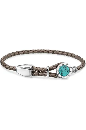 Thomas Sabo Herren Lederarmband Coin türkis, aus Nappaleder , 925er Sterlingsilber Geschwärzt, imitiertem Türkis, Länge: 14-25 cm, A1864-878-17-L25V
