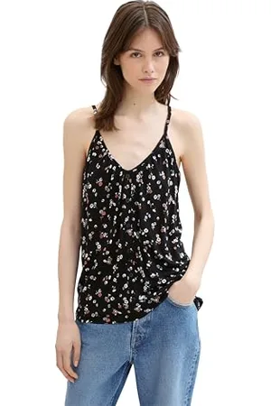 TOM TAILOR Damen Basic Loose Fit Tanktop, black flower print, L