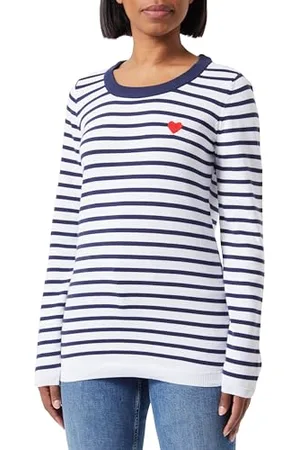 ESPRIT Damen Sweater Long Sleeve Stripe Pullover, Bright White-101, XL